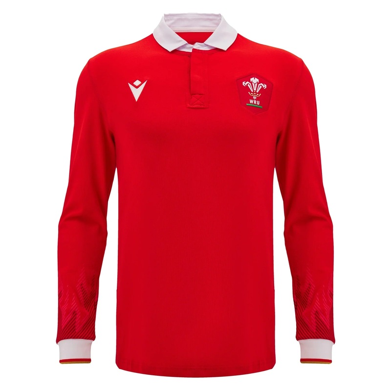 Macron Wales WRU 2024/25 Adults Long Sleeve Cotton Rugby Shirt