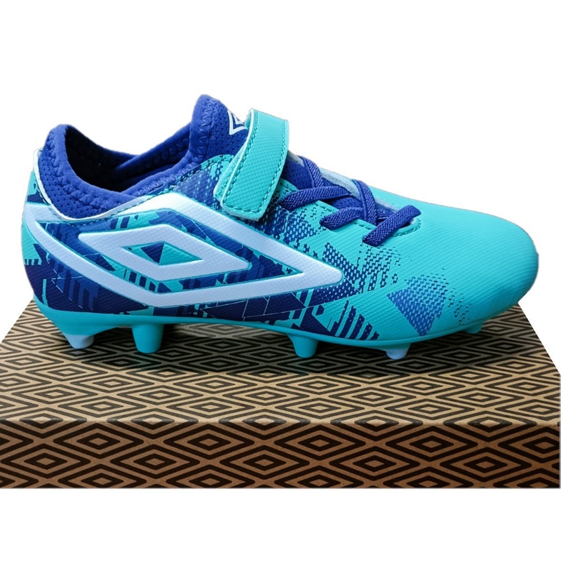 Umbro Formation III Velcro Firm Ground Football Boots Kid’s (Pool Blue White ND2)