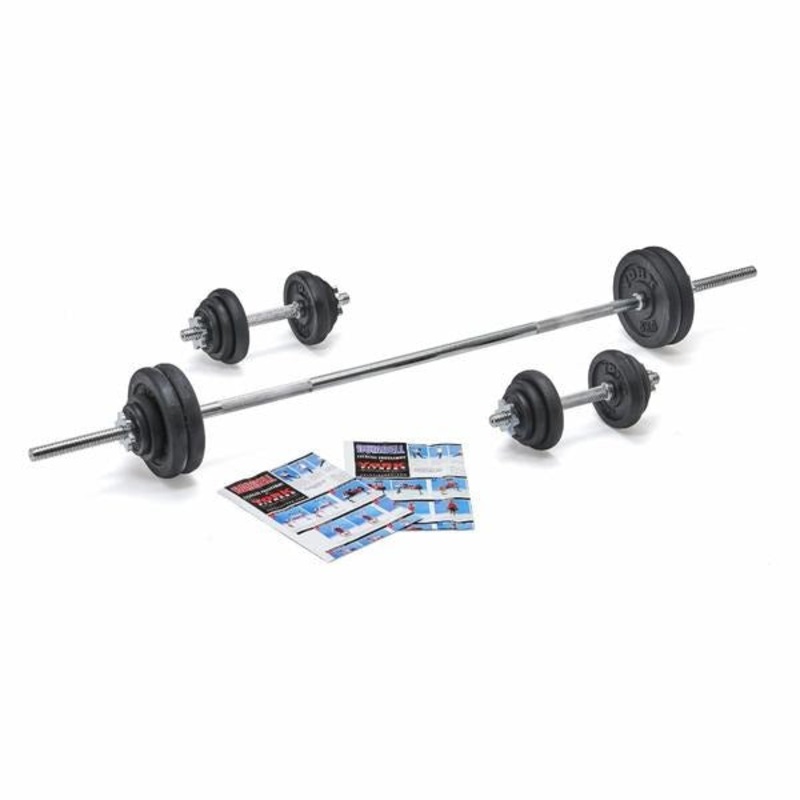 York 50kg Black Cast Iron Barbell-dumbell Spinlock Set